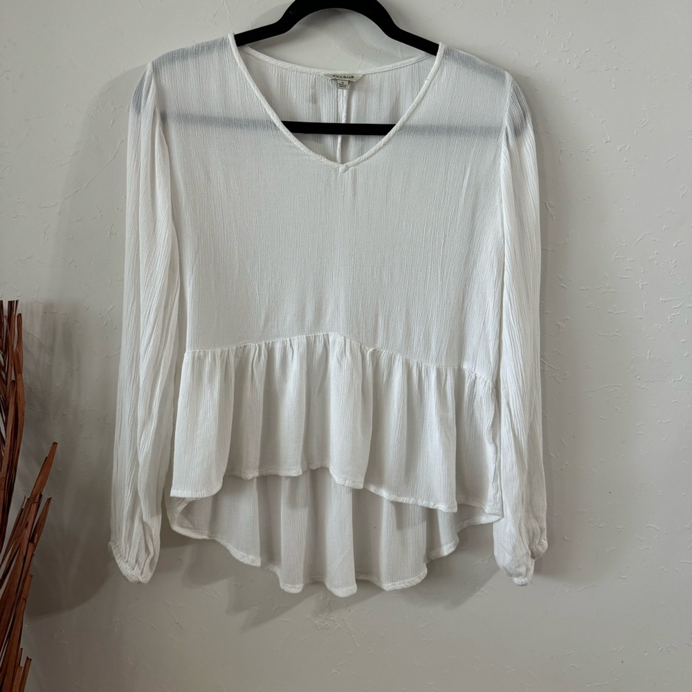 Women's White Ruffled V-Neck Blouse